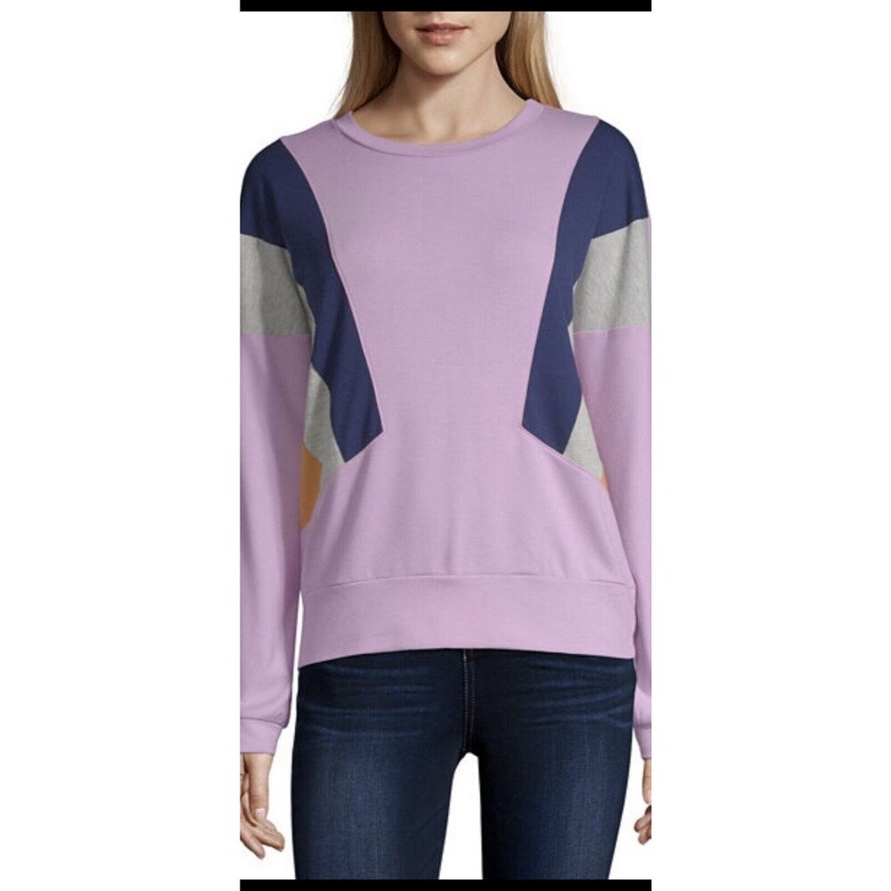 Arizona Women's Shirt French Violet Color Block Blouse Top Size XL NWT
